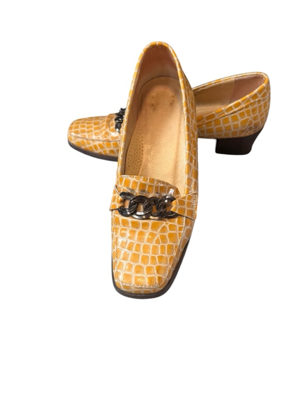 Russell & Bromley Vero Cuoio Italian Women’s Leather Yellow Print Shoes Size 5.5